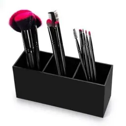 Produktbild: YOYEAH 1 Stück 3 Fächer Kosmetik Organizer Schwarz - Pinselhalter, Schminkpinsel Behälter, Make Up Brush Organizer, Pinsel Aufbewahrung, Schminktisch Organizer Pinsel, Kosmetikpinsel Aufbewahrung