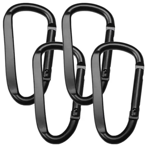 Produktbild: YOYEAH 4 Stück Schraubkarabiner-Set, Karabinerhaken aus Aluminium, belastbar und robust, Materialkarabiner für Camping, Wandern und mehr - Schwarz