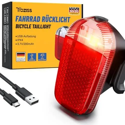 Produktbild: YOZISS Fahrrad Rücklicht mit Reflektor,StVZO-zugelassen Fahrradbeleuchtung IPX5 Wasserdicht LED Rücklicht Fahrradlicht hinten für Rennrad,MTB,Kinderfahrrad