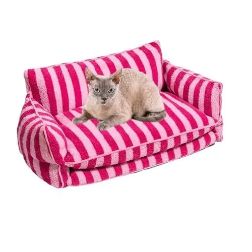 Produktbild: YPDOPORA Doppellagiges Schlafsofa Für Hunde Und Katzen, Trendiges Gestreiftes Schlafsofa Für Hunde Und Katzen Aus Lammwolle, Atmungsaktives, Beruhigendes Bett, Langlebiges Kuscheltier,Rosa,L