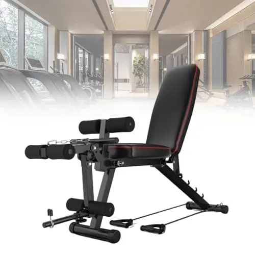 Produktbild: ypuxil Hantelbank Trainingsbank für Zuhause Robuste 200 kg Tragkraft, ergonomisches 5-Positionen-Design (95°–190°) für Heim-Fitnessstudio, Krafttraining und BodybuildingBlack,162cm