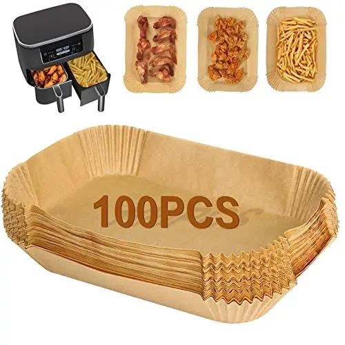 Produktbild: YQL 100 Stück Backpapier für Heißluftfritteuse, Airfryer Backpapier, Heißluftfritteuse Zubehör für Ninja Foodi AF300EU/AF400EU/Ninja Double Stack SL400EU/COSORI 8,5L/COOKWISE 9L Dual Heißluftfritteuse