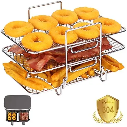 Produktbild: YQL Airfryer Zubehör für Ninja Foodi Dual Zone AF300EU/AF400EU, Heißluftfritteuse Zubehör, Gitter für Heißluftfritteuse, 304 überzogener Edelstahl Airfryer Rack für Ninja Foodi Dual Zone