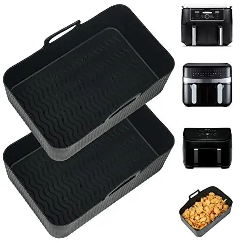 Produktbild: YQL Silikonform Heißluftfritteuse für Ninja Foodi Max Dual Zone Heißluftfritteuse AF400EU/ AF400EUCP, Airfryer Zubehör für Ninja Double Stack XL SL400EU/ Andere Heissluftfritteuse Doppelkammer 9,5L