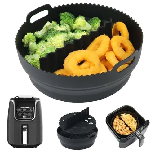 Produktbild: YQL Silikonform Heißluftfritteuse Rund für Ninja Airfryer Max AF160EU 5,2L, 21cm Air Fryer Silikon Einsatz, Airfryer Zubehör für COSORI 4,7-5,5L Air Fryer/Cecotec Heißluftfritteuse 5,5L