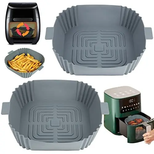 Produktbild: YQL Silikonform für Heißluftfritteuse Russell Hobbs 4L/ Philips 5000/2000-Serie, Heißluftfritteuse Zubehör Eckig, Air Fryer Silikon Einsatz für Ninja/Cosori/MEDION XL/Princess XXL/Tefal (3,5L-5,5L)