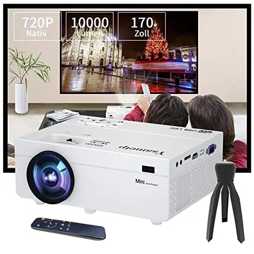 Produktbild: Ysametp Mini-Projektor, tragbar, 1080P, 140 Zoll (35,6 cm), HD-Bildschirm, 10.000 lm, Heimkino, Beamer, kompatibel mit Laptop, TV-Stick, HDMI, USB, iPhone und Android