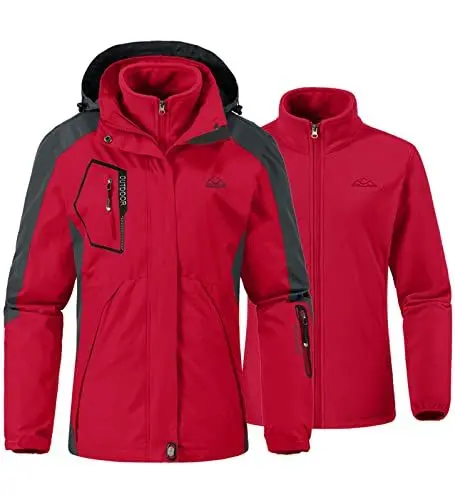 Produktbild: YSENTO Damen 3 in 1 Outdoor Winter Softshell Funktionsjacke mit Fleecejacke wasserdichte Regenjacke Winter Warme Winddichte Übergangsjacke(Rot,M)