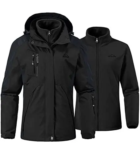 Produktbild: YSENTO Damen 3-in-1 Skijacke Winter Fleecejacke wasserdichte Winddichte Warme Funktions Outdoor Softshell Jacke mit Abnehmbarer Kapuze(Schwarz,L)