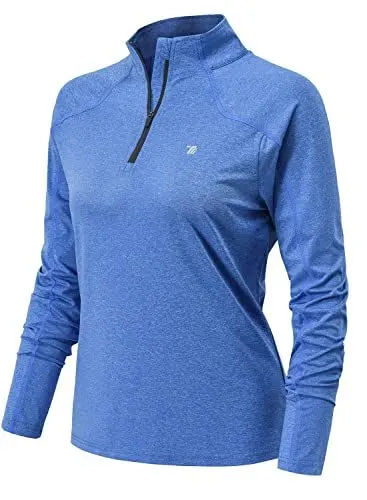 Produktbild: YSENTO Damen Sportshirt Langarm Laufshirt Schnelltrocknend T-Shirt Fitness Yoga Training Langarmshirts mit 1/4 Reißverschluss(Dunkelblau,XL)