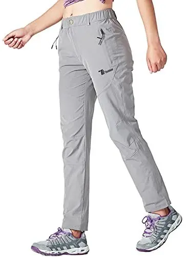 Produktbild: YSENTO Damen Wanderhose Outdoorhose Wasserdicht Schnelltrockend Stretch Trekkinghose Funktionshose mit Reißverschlusstaschen(Hellgrau,M)