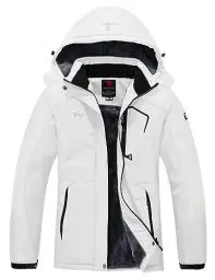 Produktbild: YSENTO Damen Winterjacke Wasserdicht Skijacke Outdoor Softshelljacke Warm Fleecejacke Funktionsjacke mit Abnehmbarer Kapuze(Weiß,L)
