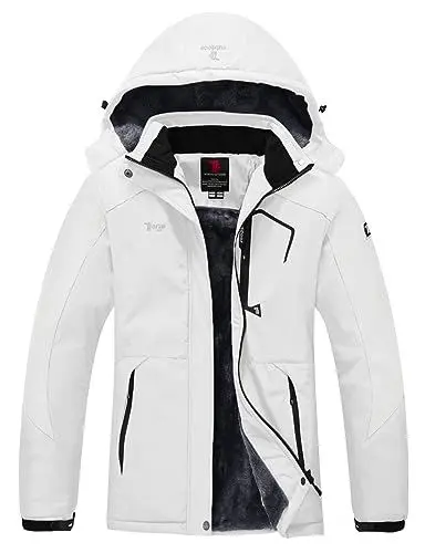 Produktbild: YSENTO Damen Winterjacke Wasserdicht Skijacke Outdoor Softshelljacke Warm Fleecejacke Funktionsjacke mit Abnehmbarer Kapuze(Weiß,L)