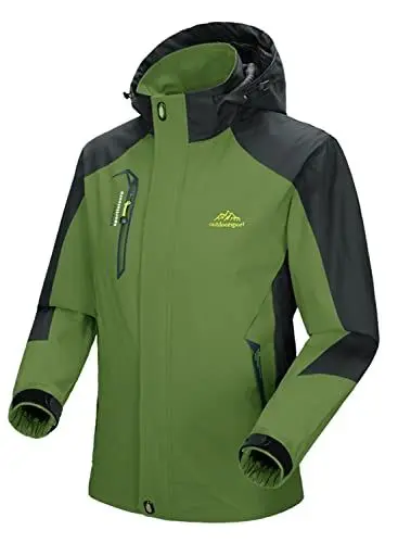 Produktbild: YSENTO Herren Regenjacke wasserdichte Outdoor Atmungsaktive Wandern Funktionelle Softshell Winddichte Regenjacke mit Abnehmbarer Kapuze(Grün,XL)