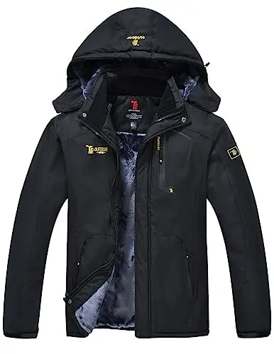 Produktbild: YSENTO Herren Skijacke Winterjacke Softshelljack Wasserdicht Warm Gefüttert Outdoor Funktionsjacke mit Abnehmbarer Kapuze(Schwarz,M)