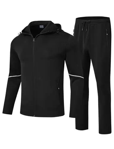 Produktbild: YSENTO Herren Trainingsanzug Jogginganzug Sportanzug 2-Teiliges Fitness Streetwear Freizeitanzug mit Kapuze(Schwarz,3XL)