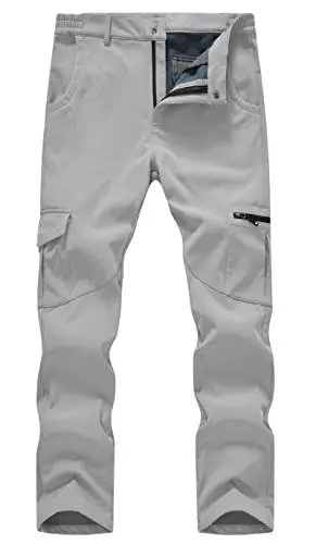 Produktbild: YSENTO Herren Wanderhose Wasserdicht Outdoorhose Softshellhose Winddicht Warm Gefüttert Skihose Snowboardhose Winter Trekkinghose(Hellgrau,34)