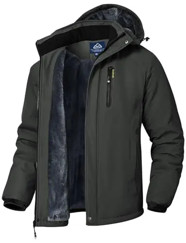 Produktbild: YSENTO Herren Winterjacke wasserdichte Warme Fleece Gefüttert Outdoor Softshelljacke Atmungsaktiv Skijacke Snowboardjacke mit Kapuze(Dunkelgrau,XL)