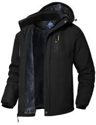 Produktbild: donhobo Herren Skijacke Wasserdicht Winddichte Winterjacke Warme Fleece-Futter Outdoor Übergangsjacke mit Abnehmbarer Kapuze, Schwarz, M