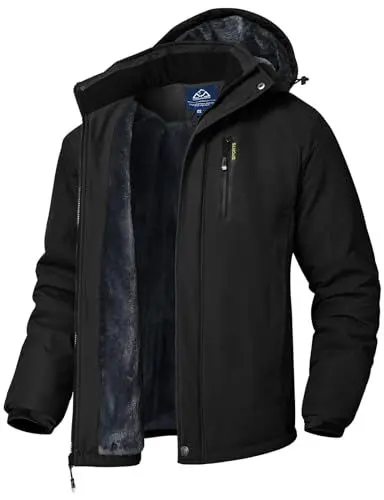 Produktbild: donhobo Herren Skijacke Wasserdicht Winddichte Winterjacke Warme Fleece-Futter Outdoor Übergangsjacke mit Abnehmbarer Kapuze, Schwarz, M