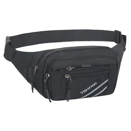 Produktbild: YSHHao Bauchtasche Herren Damen Gürteltasche Wasserdicht Hüfttasche für Outdoor Reisen Sport Wandern Joggen Hundespaziergänge Schwarz