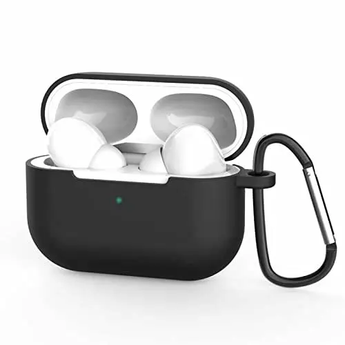 Produktbild: YSJJZRL Kompatibel mit AirPods Pro-Hülle - Stoßfeste Silikon-Schutzhülle (LED vorne sichtbar) mit Karabiner Kompatibel mit AirPods Pro-Black
