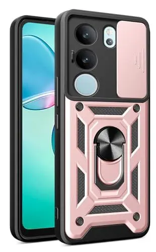 Produktbild: YSONCHAN Hülle für Vivo V29 5G, Schutzhülle mit Stoßfeste Objektiv Cover, Bumper Handyhülle mit Magnetring und Dreh Ständer, Robuste Hülle. Roségold