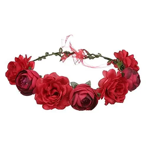 Produktbild: YSTrillion Boho Blumenkrone,Bridal Headpiece,Blumen Stirnband Haarband,Blumenkranz Krone Stirnband,Frauen Mädchen Braut Rosen Blumen(Rot)