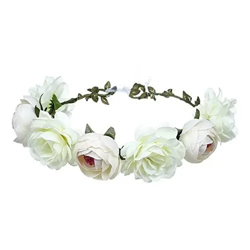 Produktbild: YSTrillion Boho Blumenkrone,Bridal Headpiece,Blumen Stirnband Haarband,Blumenkranz Krone Stirnband,Frauen Mädchen Braut Rosen Blumen(Weiß)