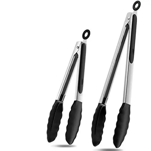 Produktbild: YSTrillion Küchenzange Set,2 Stücke Silikon Zange,Edelstahl Grillzange Mit Silikonspitzen Universalzange Küche Grill Zum Kochen,Grillen,Buffet,Salat-9 und 12 Zoll(Schwarz)