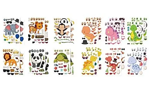 Produktbild: YSTrillion Tier Aufkleber DIY Gesichtsaufkleber,24 Stück Tier Aufkleber Kinder Sticker Set,Make a Face Stickers,Kinder Sticker Set Gestalten Sie Ihre Eigenen Tiergesichtsaufkleber