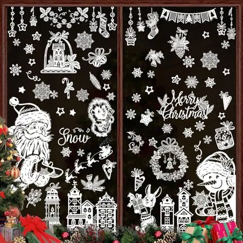 Produktbild: YTACREA Fensterbilder Weihnachten Selbstklebend, 135 Stk Wiederverwendbar, PVC Schneeflocken Winter, Weiß Weihnachtsdeko für Türen Fenstern