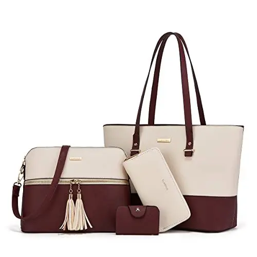 Produktbild: YTL Damen Handtasche Tote Shopper Groß Schultertasche Umhängetasche Geldbörse Kartenhalter Tasche 4-teiliges Set für Büro Schule Einkauf Reise Geschenk grau beige