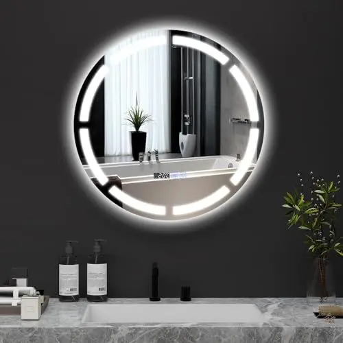 Produktbild: YU YUSING Badspiegel LED Rund 60x60cm Badezimmerspiegel mit 3 Lichtfarbe Einstellbare, Wandspiegel mit Touch-Schalter Spiegel Badezimmer Anti-Beschlag Timer-funcktion Kaltweiß IP44