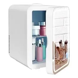 Produktbild: YU YUSING Mini Kühlschrank mit LED Spiegel 8 Liter, Kosmetik Kühlschrank mit LED Licht Make-Up Spiegel, 12V/220V Retro Klein Skincare Fridge Kühl/Heizfunktion für Autos Büros Schlafzimmer Schlafsäle