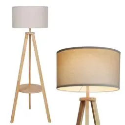 Produktbild: YU YUSING Stehlampe Wohnzimmer mit Ablage und Stoffschirm in leinen, Leselampe Stehlampe mit E27 Fassung, Stativ aus Holz, Skandinavischer Stil Stehleuchte für Wohnzimmer Schlafzimmer Büro 157cm Höhe