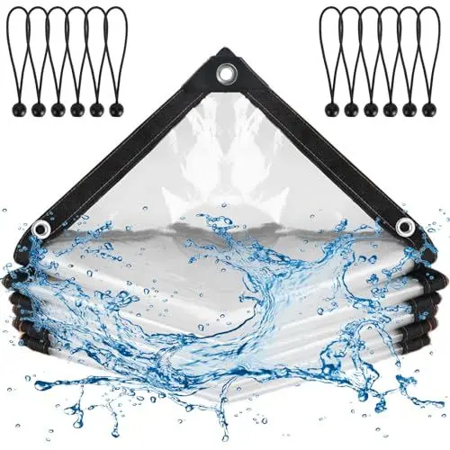 Produktbild: YUAENFI Abdeckplane mit Ösen Transparent 3x3m Plane Wasserdicht Abdeckplane mit Elastische Kugeln Gewebeplane Regenschutz Windschutz für Outdoor Camping Balkon Garten Gewächshaus