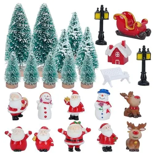 Produktbild: YUAENFI Weihnachten Miniatur Ornamente 25 Stück Christmas Harz Miniatur Deko Weihnachtsdeko Figuren Tischdeko Micro Landschaft Weihnachtsmann Schneemann Elch Puppenhaus