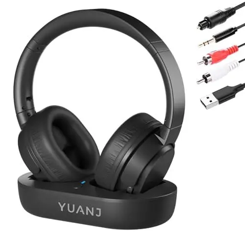 Produktbild: YUANJ NEU 2025 TV Kopfhörer Kabellos Over Ear, Bluetooth 5.1 Funkkopfhörer Kabellos für TV/Telefon/Tablet/PC, 28 Stunden Audio Spielzeit, Keine Audioverzögerung, Plug and Play