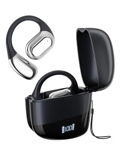Produktbild: YUANJ Open Ear Kopfhörer Bluetooth, Ultra-Komfortables Bluetooth Kopfhörer Sport mit Digitalem Display und Ladecase, Kopfhörer Kabellos Bluetooth Sport für Laufen, Radfahren, Duales Mikrofon