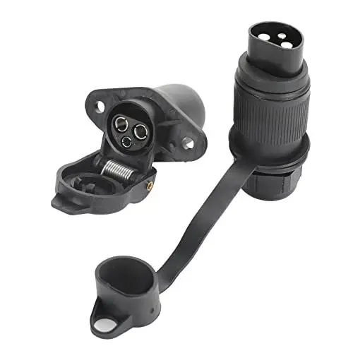 Produktbild: Yuanjoy 12v 24v KFZ Anhänger Stecker Steckdose 3 polig Satz - DIN 9680 - Schwarz - Wasserdicht