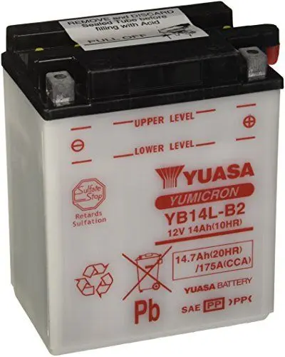 Produktbild: YUASA BATTERIE YB14L-B2 offen ohne Saeure, 134 mm x 89 mm x 166 mm