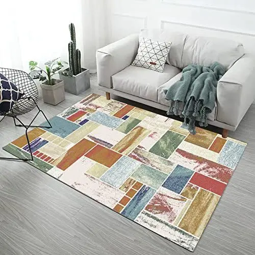 Produktbild: YUCFS Zeitgenössischer Teppich 5.2ft x 6.6ft, weicher rechteckiger Teppich für das Wohnzimmer der Familie im Wohnzimmer des Bauernhauses ，Nähmuster in mattierter Pinselfarbe 160 x 200 cm