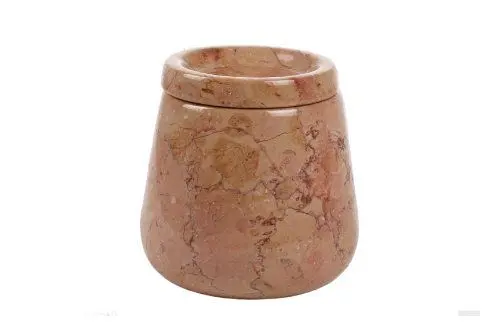 Produktbild: Yuchengstone Design Marmordose in beige Marmor Dose massiv edel Naturstein groß Oblique mit Deckel, Handarbeit, Unikat Kunstobjekt, Höhe 16cm, obere Öffnung: 14cm, Gewicht 3,8kg