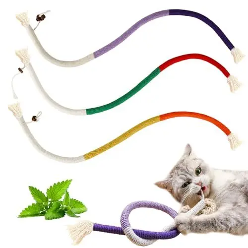 Produktbild: Katzenminze-Spielzeug für Indoor-Katzen, schlangenes Seilspielzeug mit Gallenfrucht für Katzen, zum Kauen und Zahnen, interaktives Katzenkauspielzeug, Zähnereinigung Katzenspielzeuge