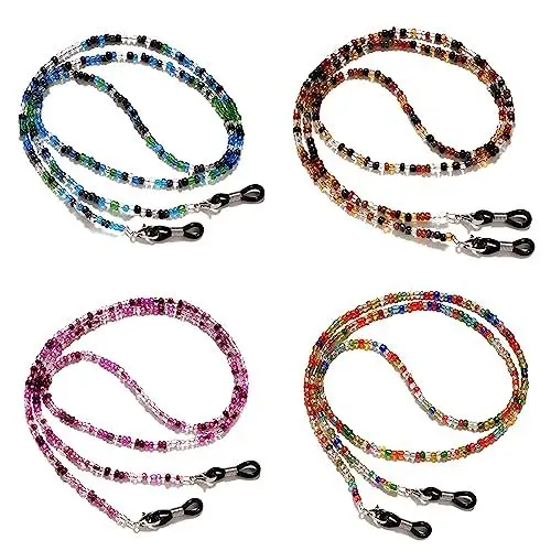 Produktbild: YUDAWN Brillenkette Perlen, 4 Stück Brillen Kette Sonnenbrillen Kette Lesebrillenbänder Bunte Brillenschnur Damen Maskenkette Brille Riemen für Brillenzubehör