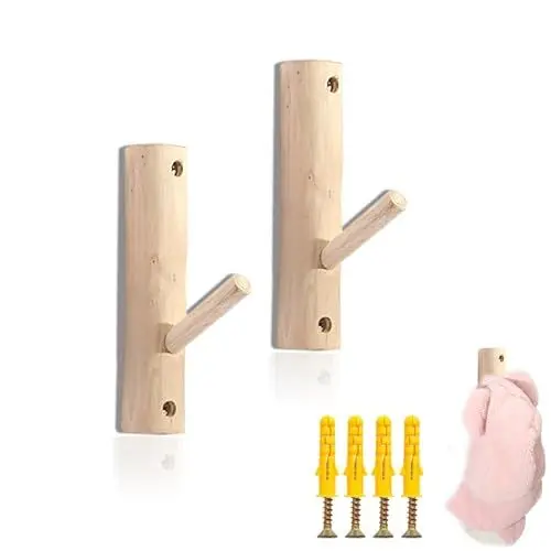 Produktbild: YUDAWN Kleiderhaken Holz, 2 Stück Holzhaken Kindergarderobe Haken Garderobenhaken Holz Wandhaken Handtuchhaken Huthaken fur Kleidung Schal Küche Schlafzimmer