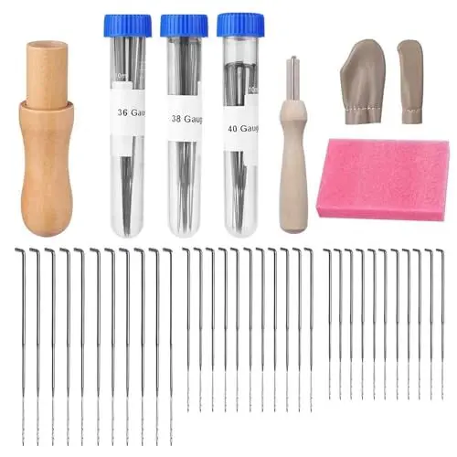 Produktbild: YUDAWN Nadelfilz Set, 38-teiliges Filznadeln Set Wollfilzwerkzeug Set Filzen Starterset Nadelfilzzubehör mit Fingerbett Schaumstoffpolster und Nadeln in 3 Größen zum Trockenfilzen