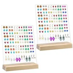 Produktbild: YUDAWN Ohrring Organizer, 2 Stück Ohrringständer Schmuckständer Holz Ohrring Halter Ohrstecker Display Ohrring Aufbewahrung Halterung Ständer für Ohrringe Schmuck Show Rack