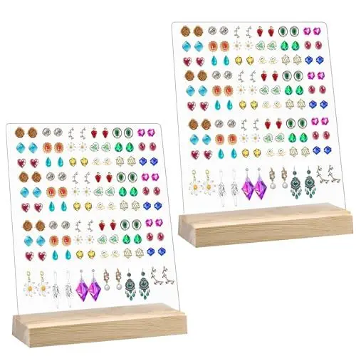 Produktbild: YUDAWN Ohrring Organizer, 2 Stück Ohrringständer Schmuckständer Holz Ohrring Halter Ohrstecker Display Ohrring Aufbewahrung Halterung Ständer für Ohrringe Schmuck Show Rack